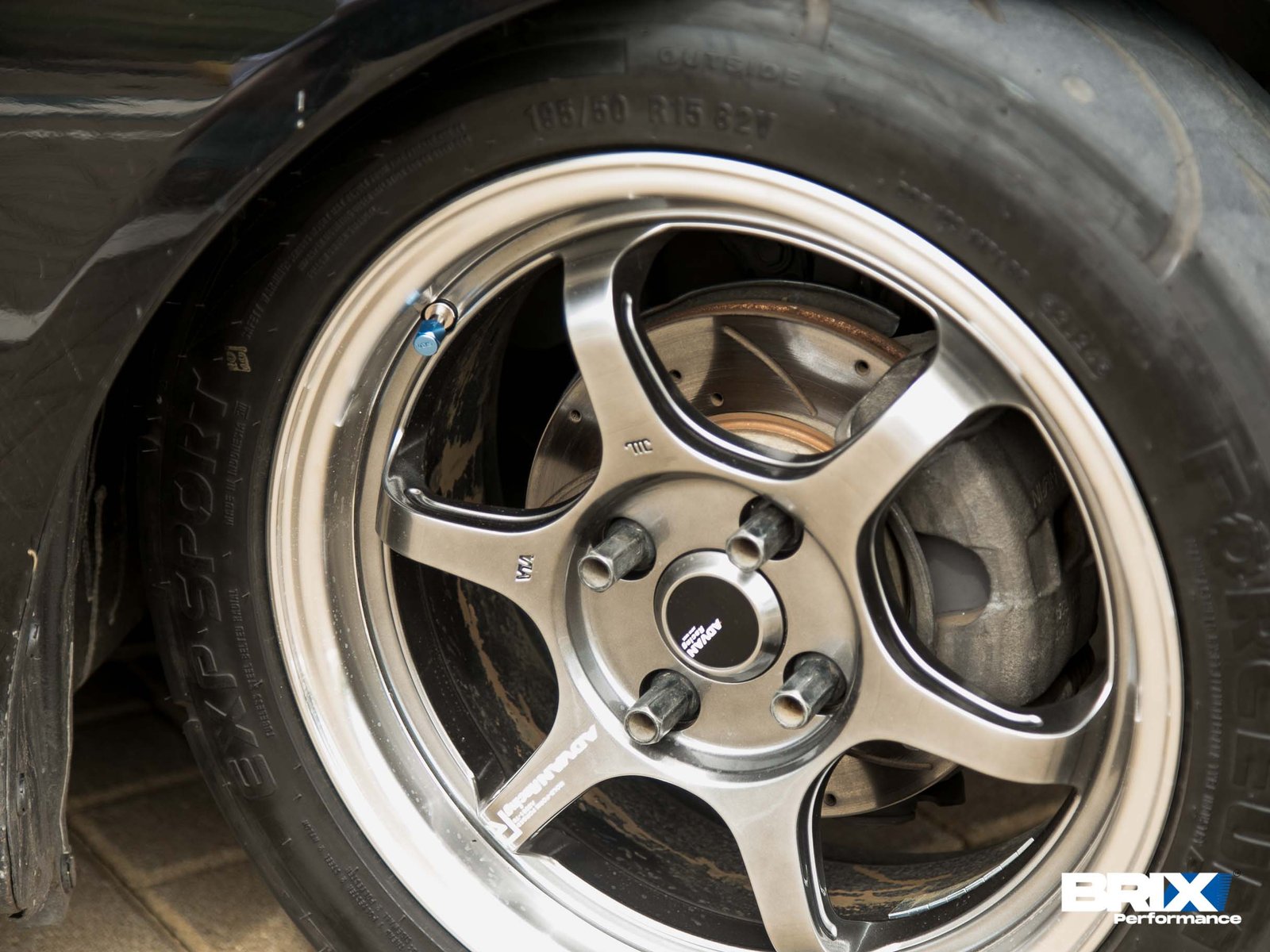 Front wheel close-up showing BRIX Performance brakes on Honda Brio DD1.