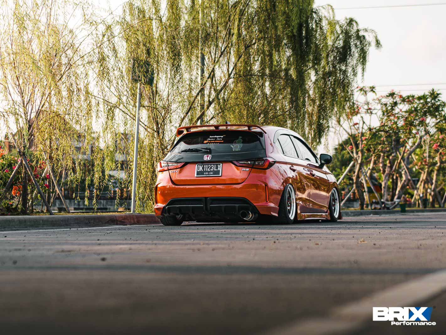 Showcasing the aggressive stance and aerodynamics of the modified Honda City Hatchback with BRIX Performance Competition Series.